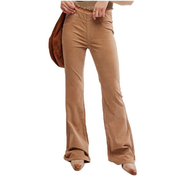 Free People We The Free Pull On Corduroy Stretch Flare Women 26 Terracotta Boho - Picture 8 of 9